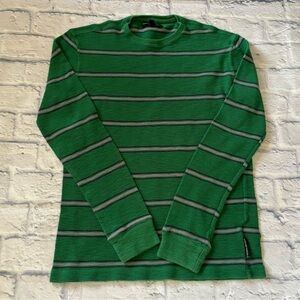 Banana Republic Green Stripe Long Sleeve Shirt Crewneck Waffleknit - Size S